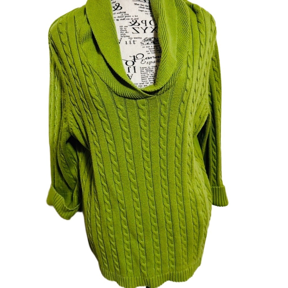 Cato Olive Cowl Neck Sweater – Plus Size 22/24W Cable Knit 3/4 Sleeve